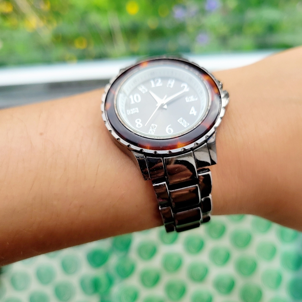 Classic Rhinestone Black Tortoise Shell Watch - image 5